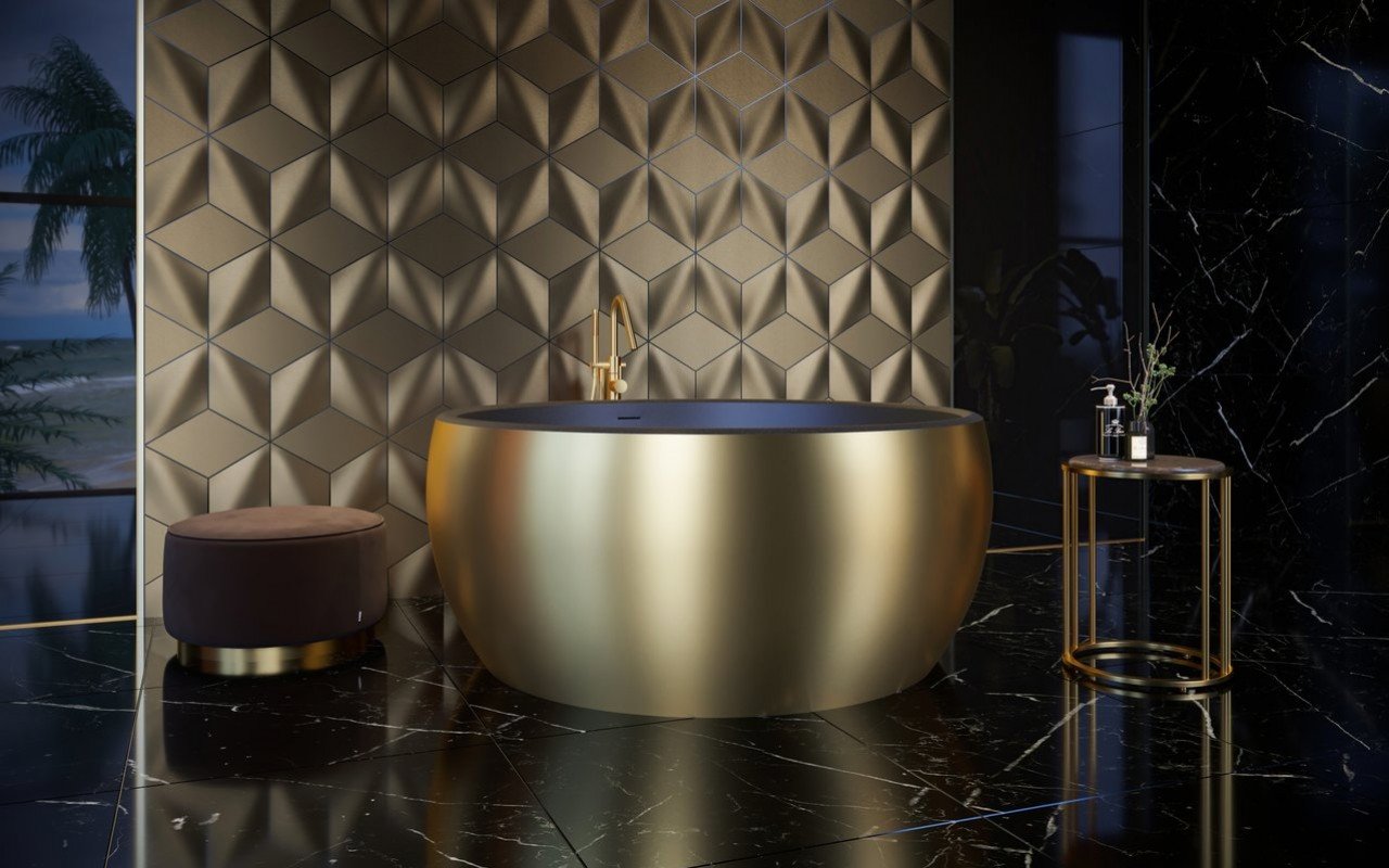 ᐈ 【Aquatica Aura Victorian Gold-Blck Round Freestanding Solid Surface  Bathtub】 Buy Online, Best Prices