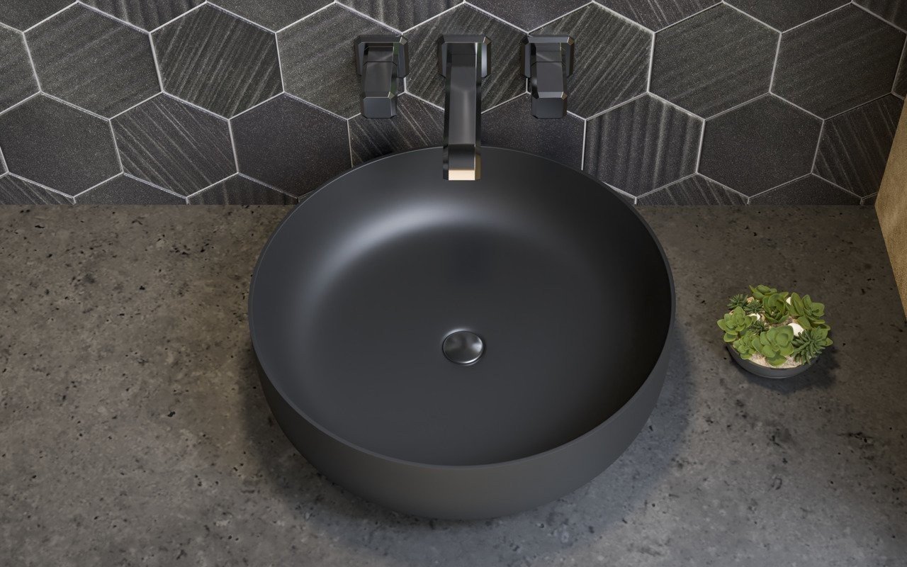 Aquatica Aurora-Blck Round Stone Bathroom Vessel Sink picture № 0