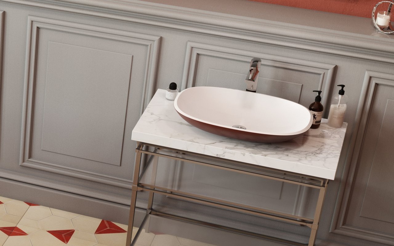 Aquatica Coletta-A Oxide Red-Wht Stone Bathroom Vessel Sink picture № 0