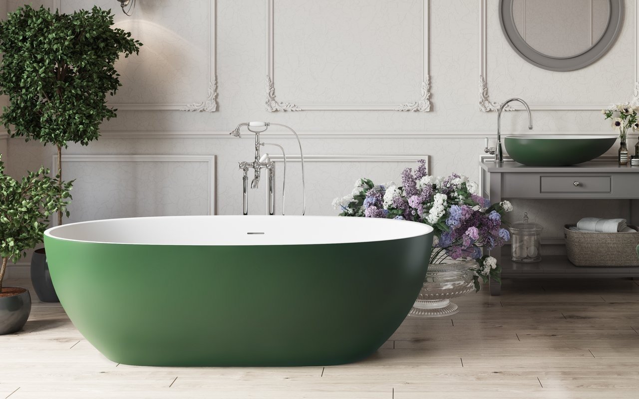 Aquatica Corelia™ Moss Green-Wht Freestanding Solid Surface Bathtub picture № 0