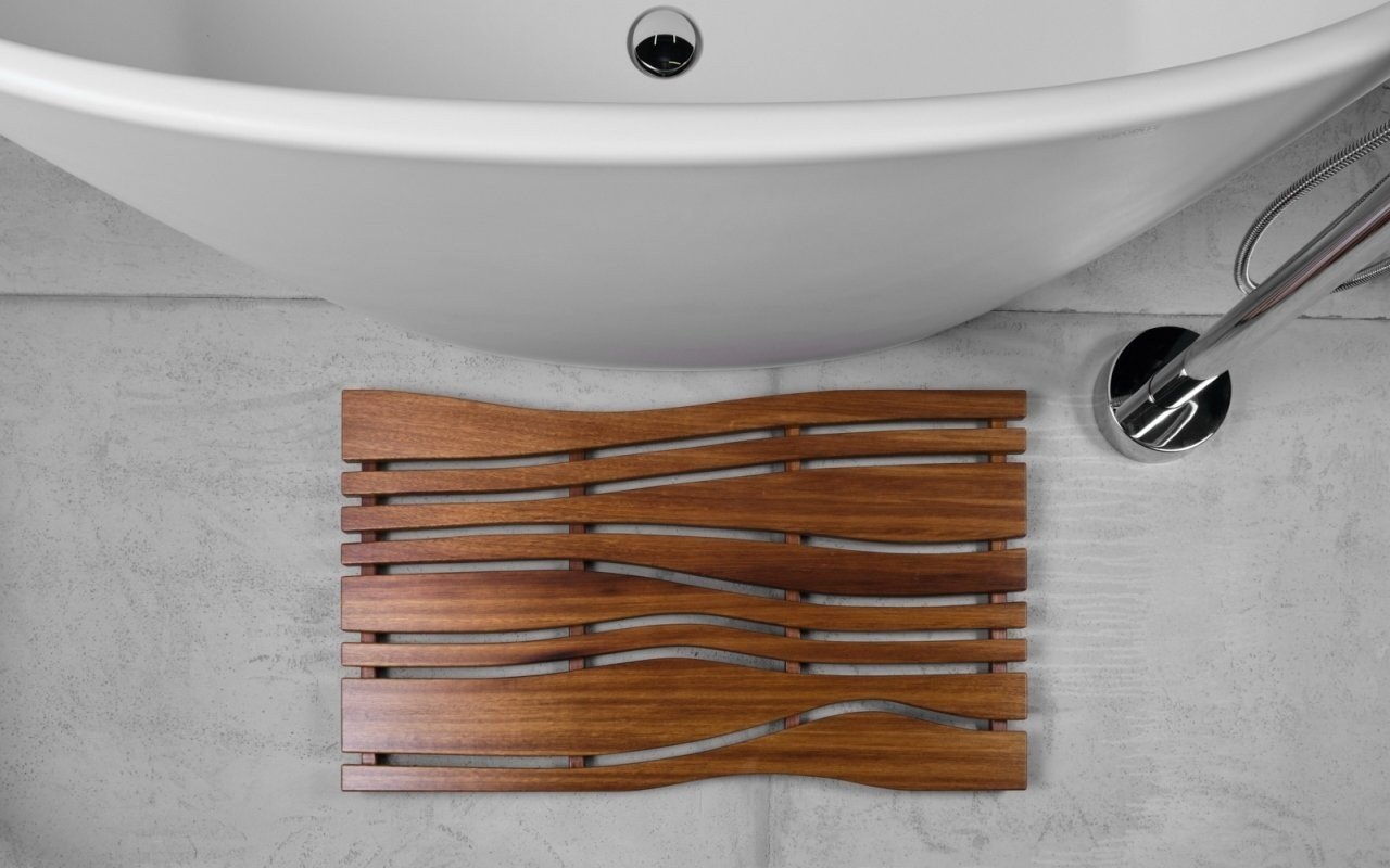 Aquatica Onde Waterproof Iroko Wood Bath Shower Floor Mat picture № 0