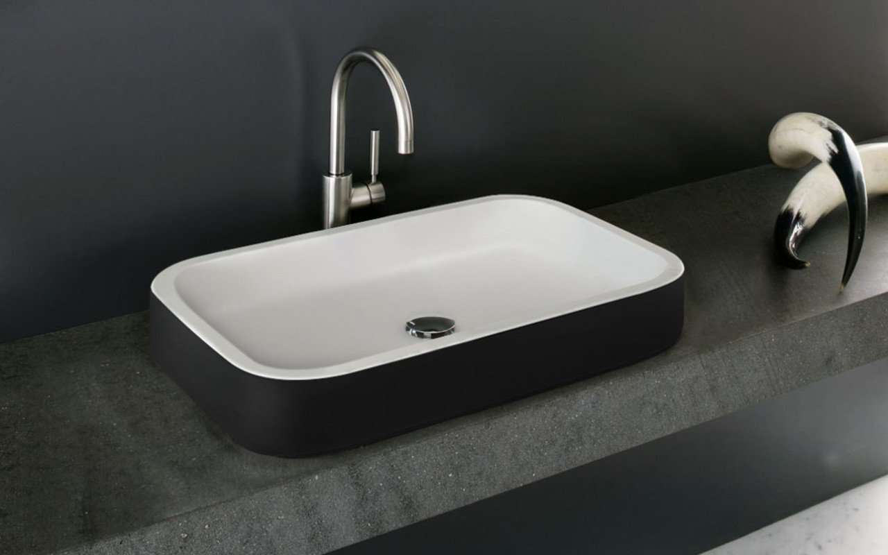 Aquatica Solace-A-Blck-Wht Rectangular Stone Bathroom Vessel Sink picture № 0