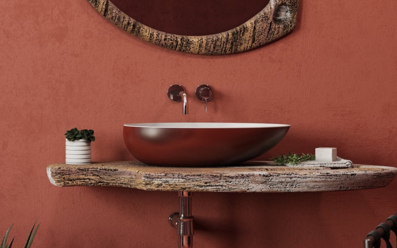 Aquatica Spoon 2 Oxide Red Wht Stone Bathroom Vessel Sink