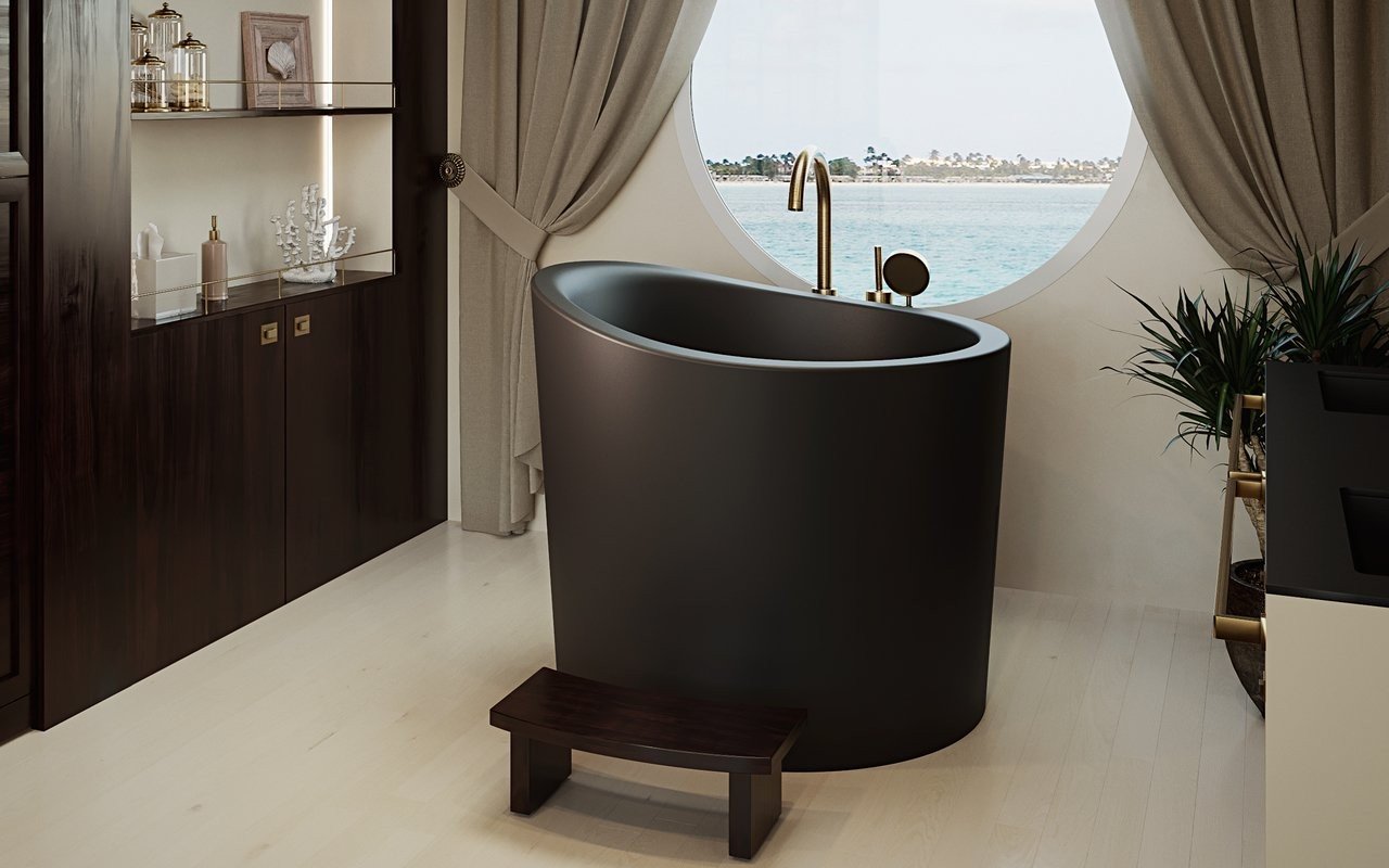 Aquatica True Ofuro Mini Black Freestanding Stone Japanese Soaking Bathtub picture № 0