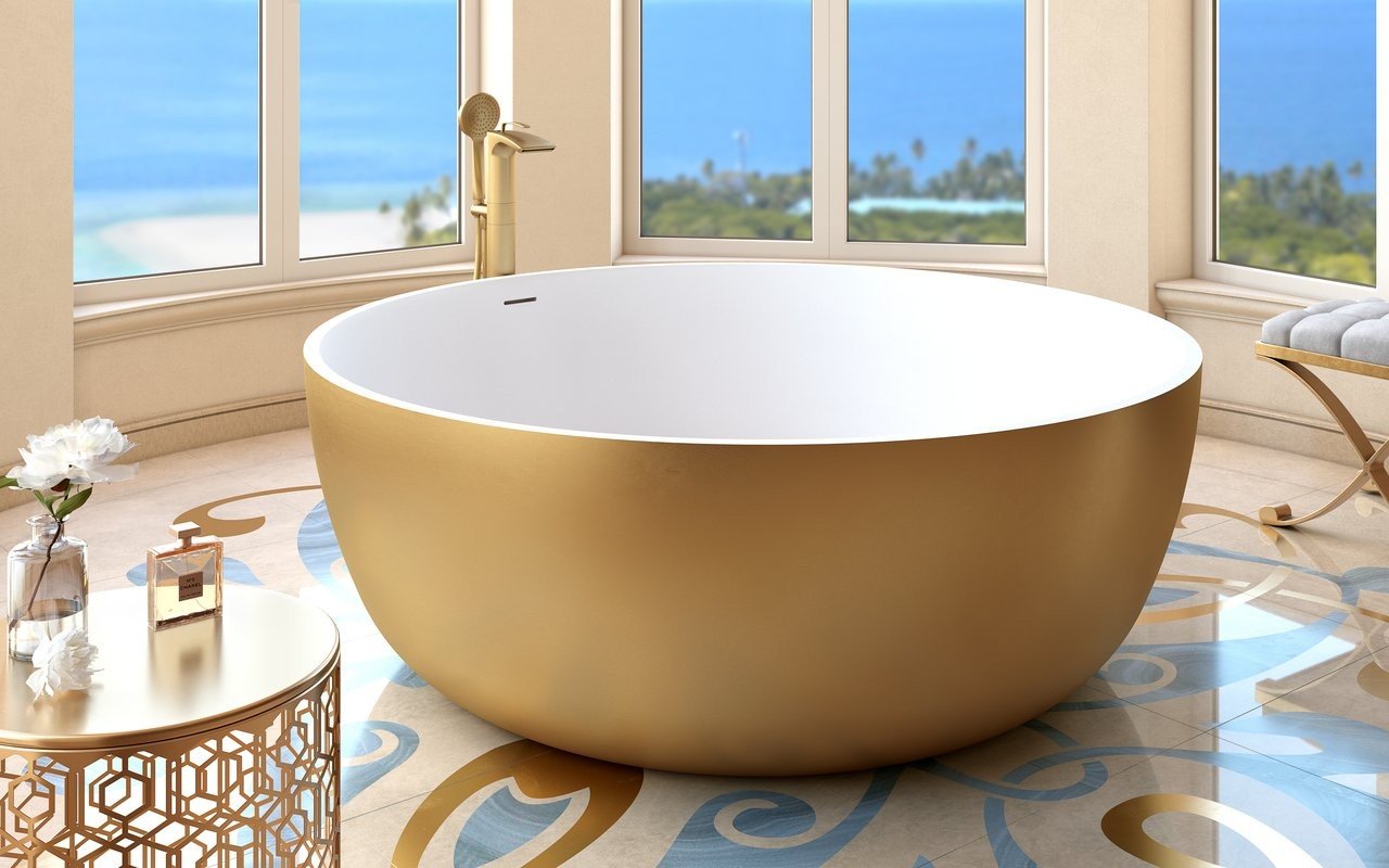 Aquatica Adelina Pearl Gold-Wht Round Freestanding Solid Surface Bathtub picture № 0
