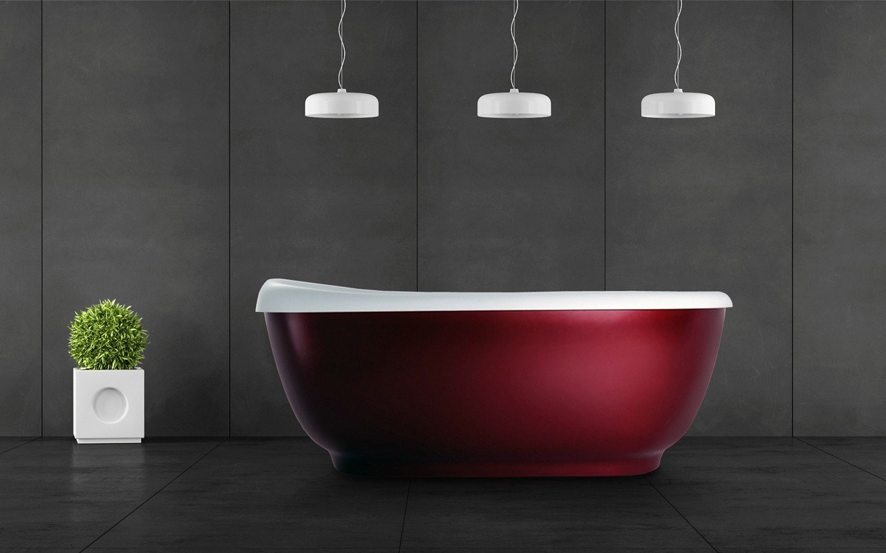 Aquatica Elise Wall-Mounted Solid Surface Shower Panel in Red Matte