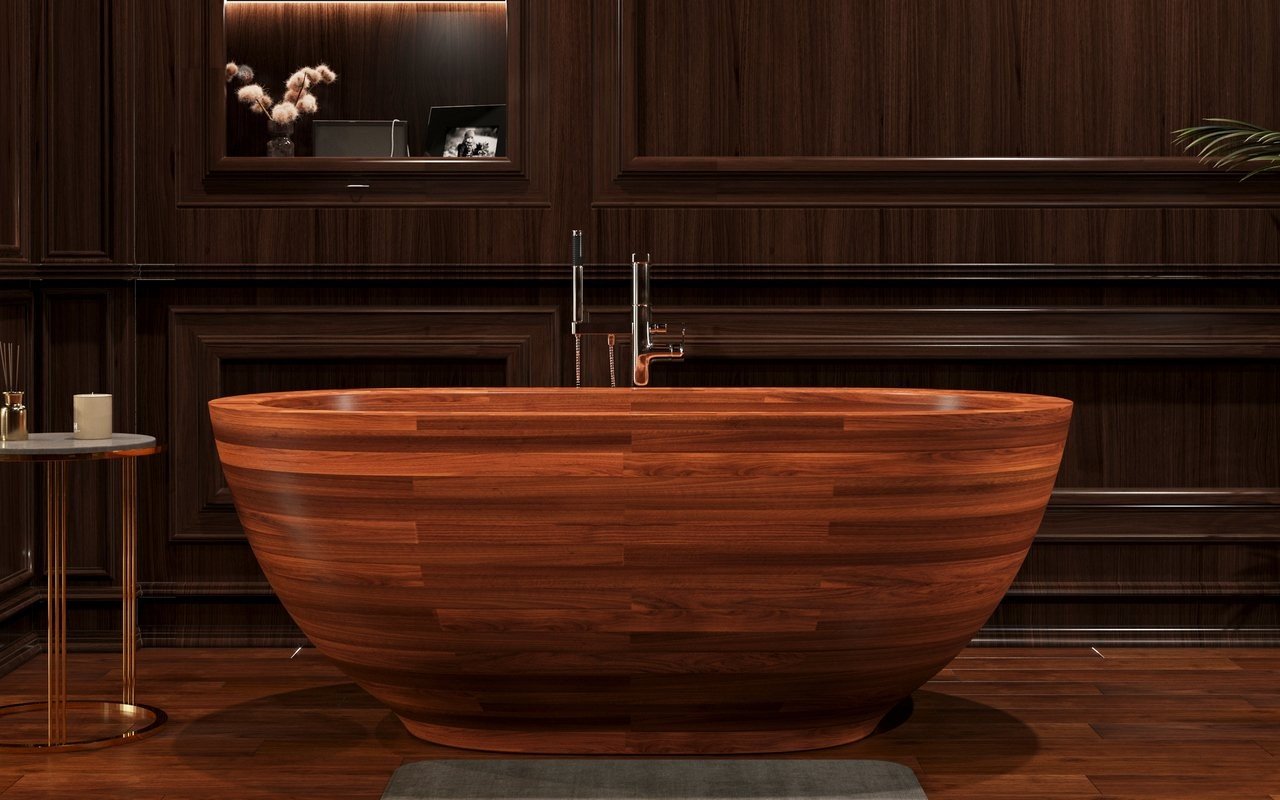Freestanding Wooden Bathtub, Wooden Sinks And Bathtubs