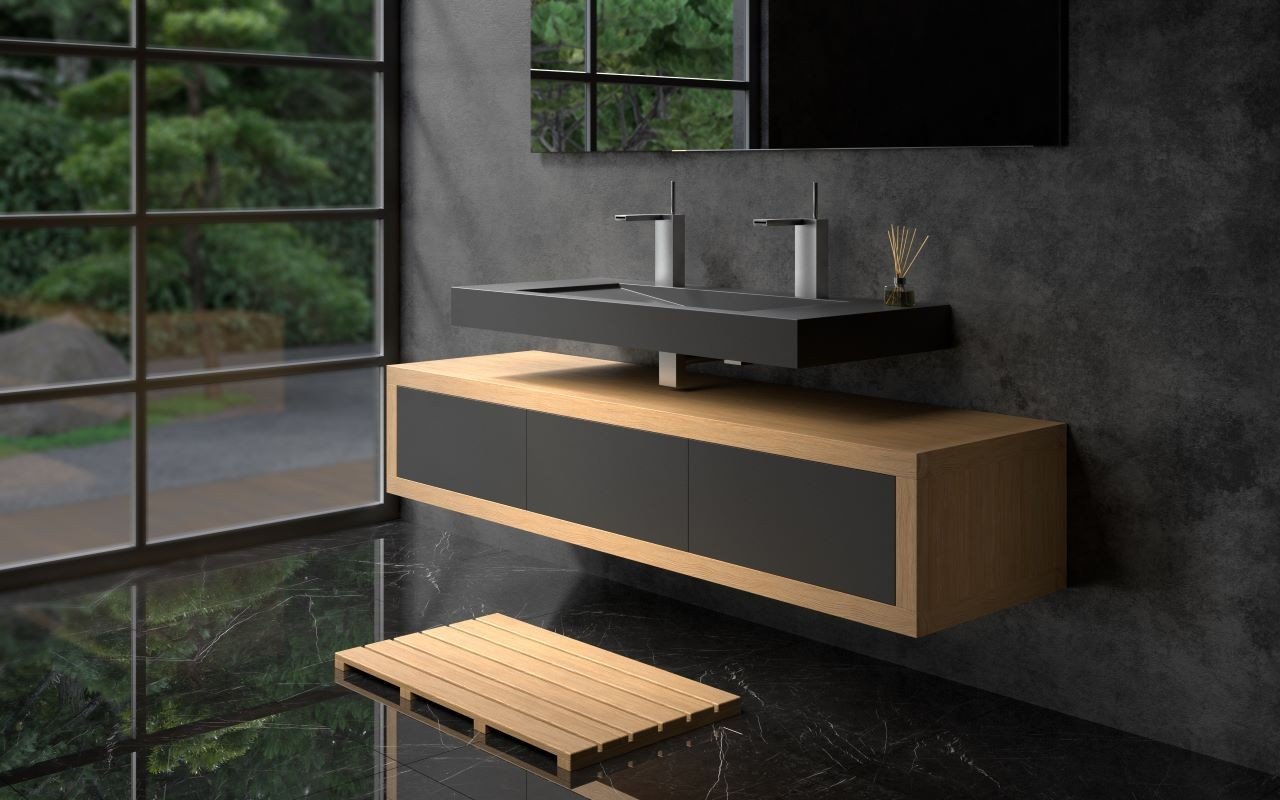 Aquatica Millennium-Blck 180 Stone And Wood Bathroom Vanity picture № 0