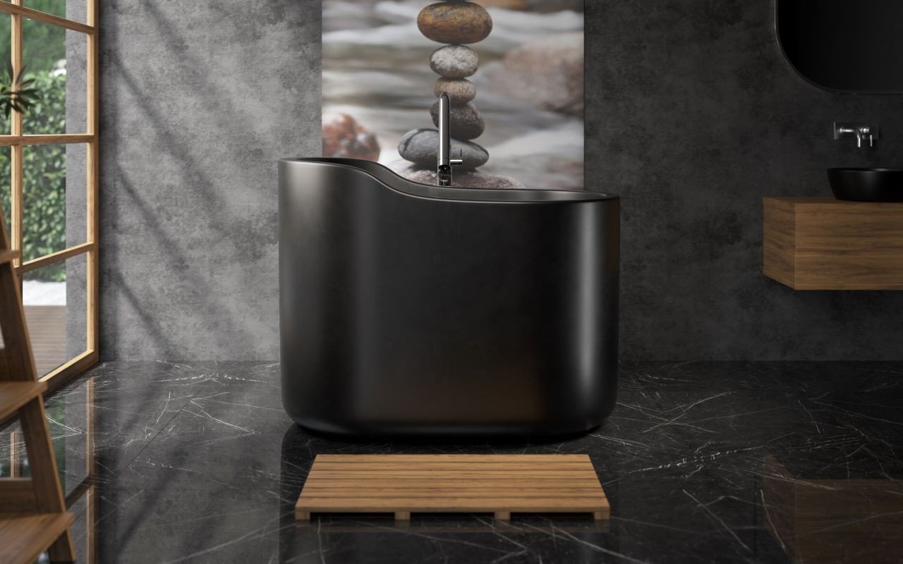 ᐈ 【Aquatica True Ofuro Nano Black Freestanding Stone Japanese Soaking ...