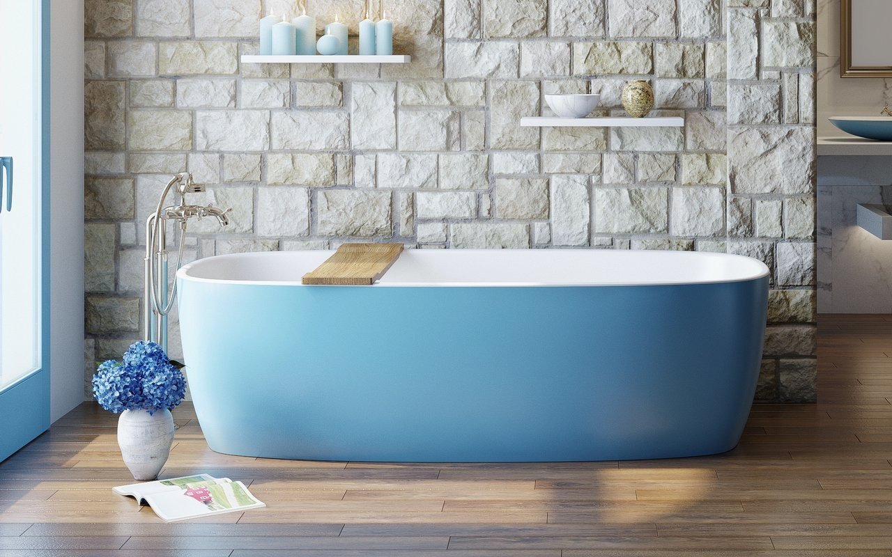 Aquatica Coletta™ Jaffa Blue-Wht Freestanding Solid Surface Bathtub picture № 0