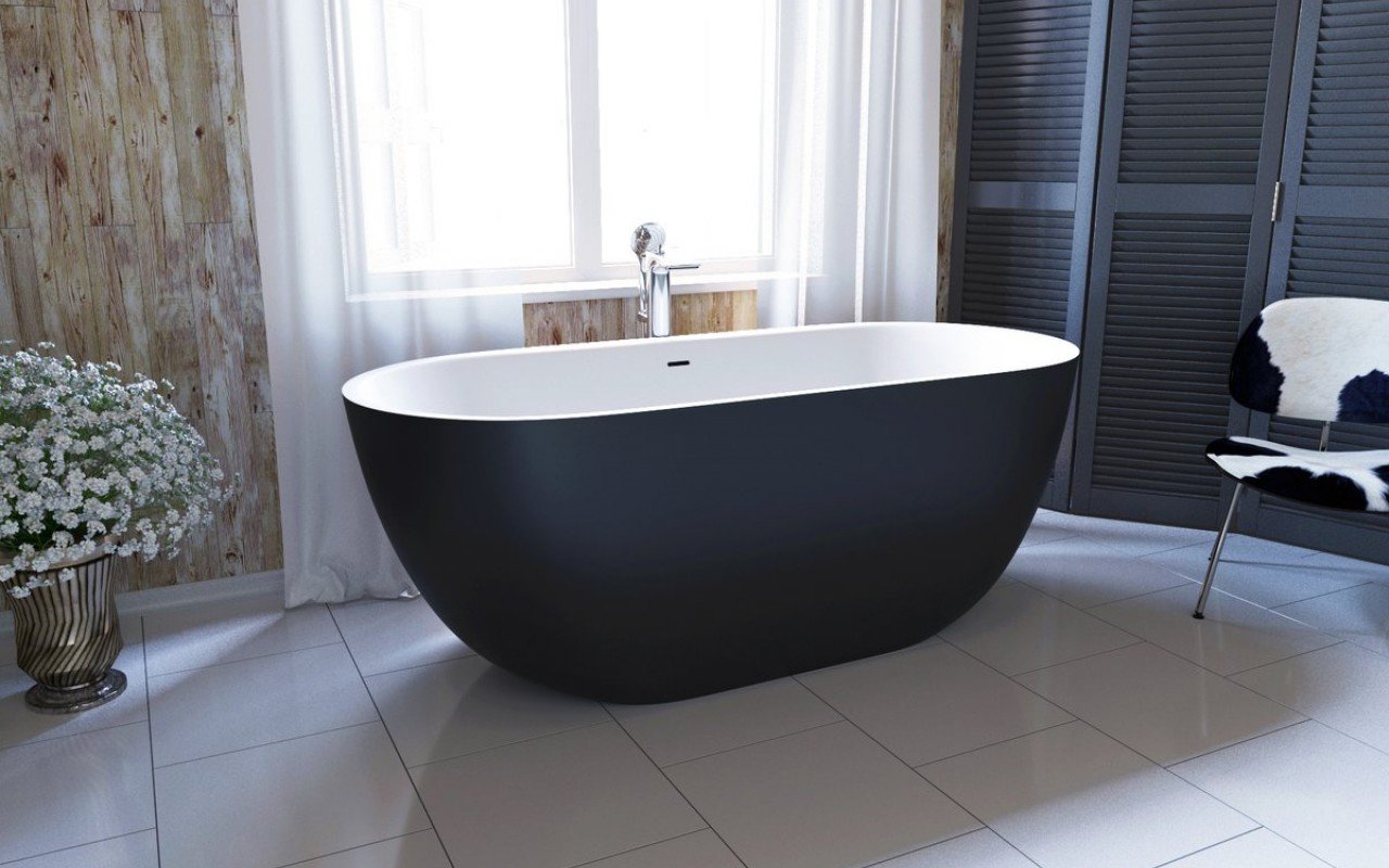 Aquatica Purescape 617-Blck-Wht Freestanding Solid Surface Bathtub picture № 0