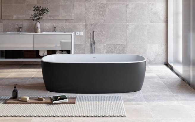 Aquatica Coletta-Blck-Wht™ Freestanding Solid Surface Bathtub