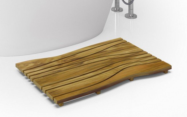 Aquatica Onde Waterproof Teak Bath Shower Floor Mat