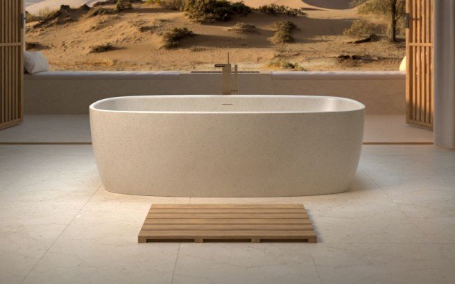 Aquatica Coletta™ Sleek Sandstone Freestanding Solid Surface Bathtub