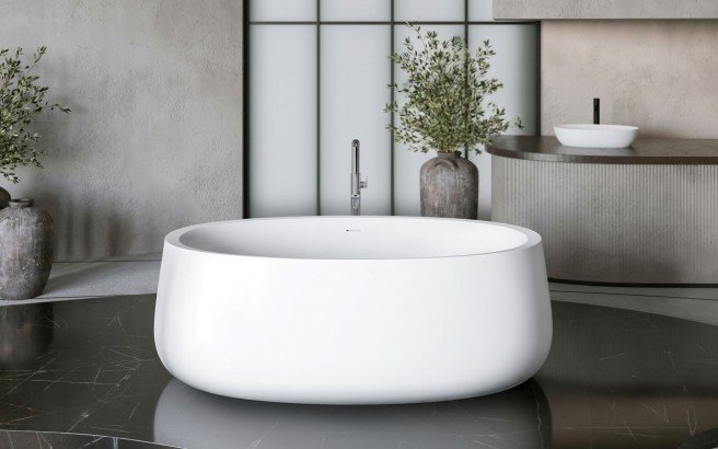 Aquatica Leah White Freestanding Solid Surface Bathtub