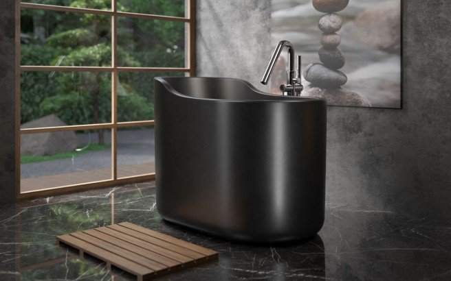 Aquatica True Ofuro Nano Black Freestanding Stone Japanese Soaking Bathtub