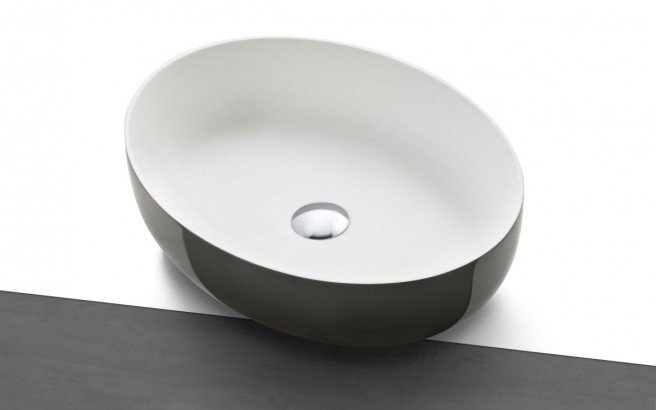 Aquatica Aurora-Gunmetal-Wht Supergloss Oval Stone Bathroom Vessel Sink