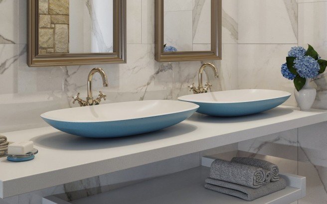 ᐈ Aquatica Coletta B Jaffa Blue Wht Stone Bathroom Vessel Sink Best S - Bathrooms With Vessel Sink Pictures