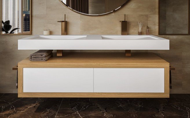 ᐈ Aquatica Millennium Wht 150 Stone And Wood Bathroom Vanity Best S - Under Sink Bathroom Cabinet Wood