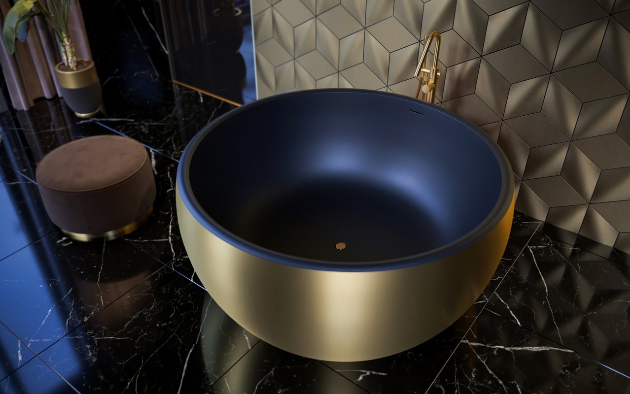 ᐈ 【Aquatica Aura Victorian Gold-Blck Round Freestanding Solid Surface  Bathtub】 Buy Online, Best Prices