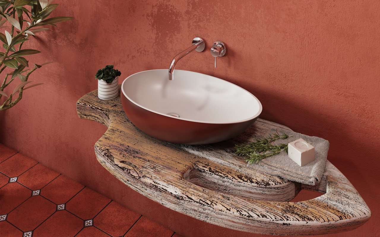 Aquatica Spoon 2 Oxide Red Wht Stone Bathroom Vessel Sink