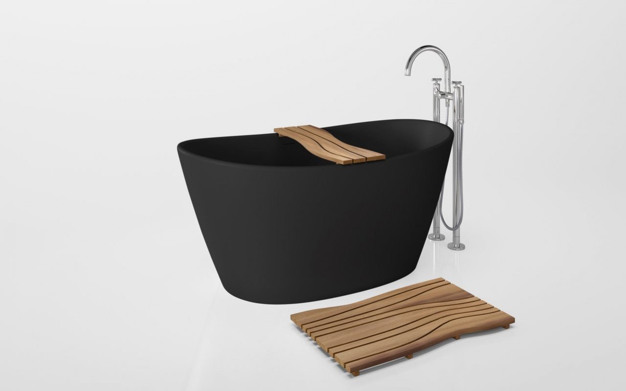 Onde Waterproof Iroko Wood Bathtub Tray on Purescape 748 Black 01 (web)